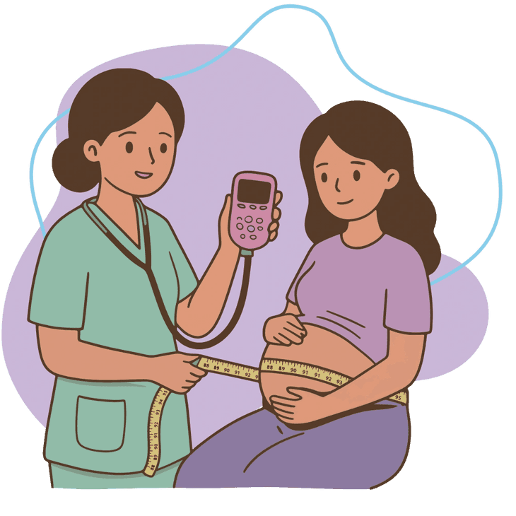 Nurse checking on a pregnant mother during a prenatal visit