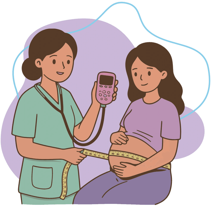 Nurse checking on a pregnant mother during a prenatal visit