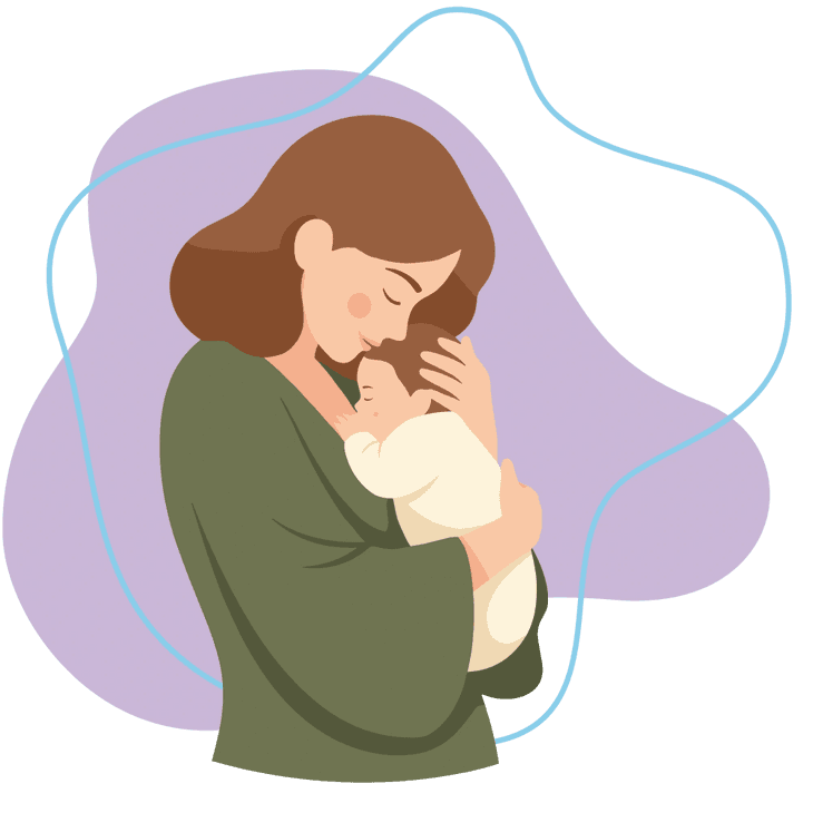 New mother holding her newborn close
